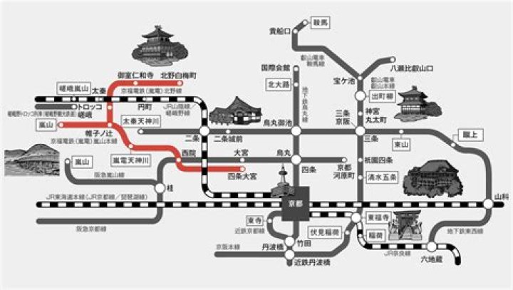 京都駅から向島駅へ向かうルート(路線図イメージ)